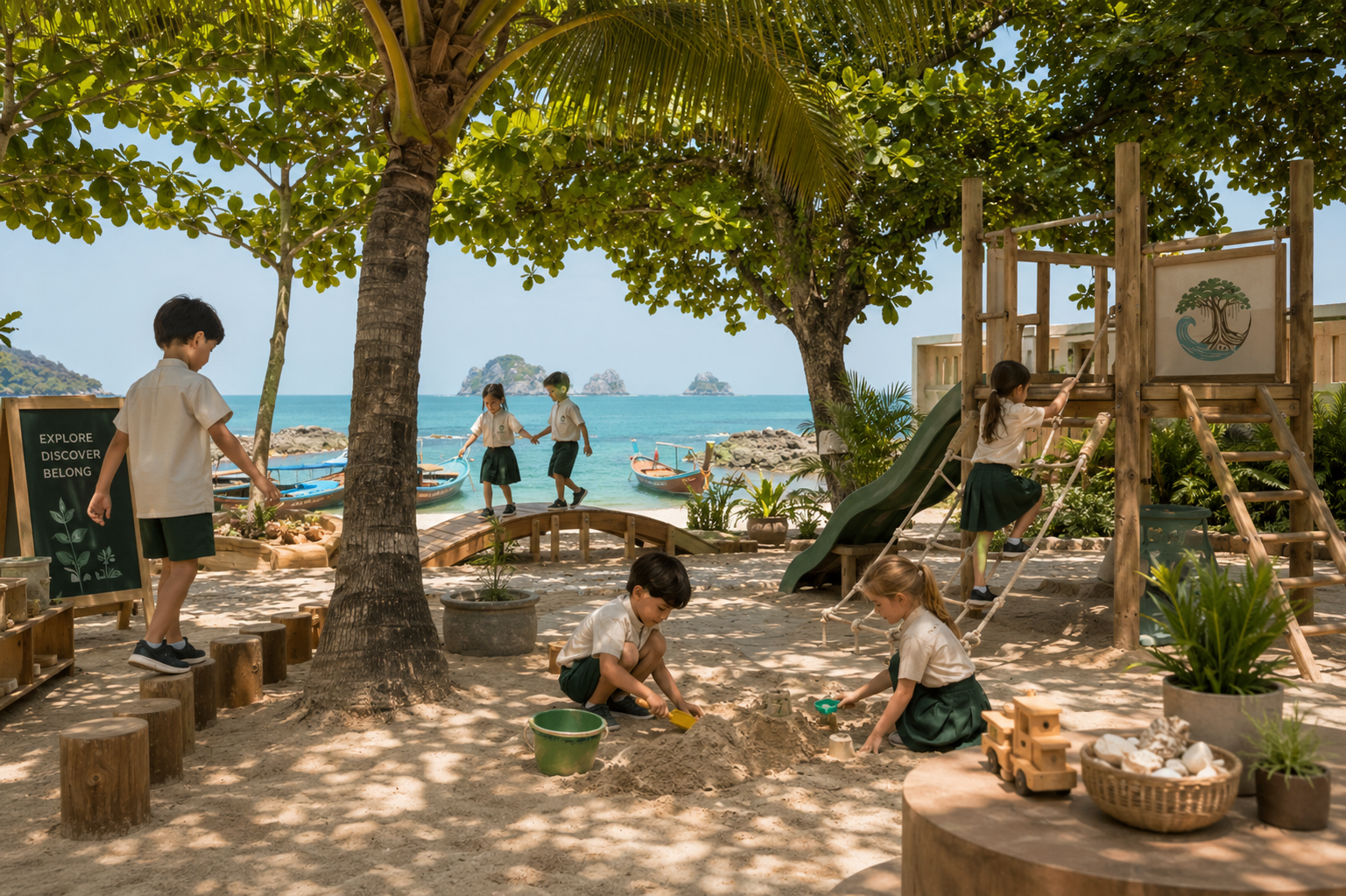 Children playing at the beachside playground