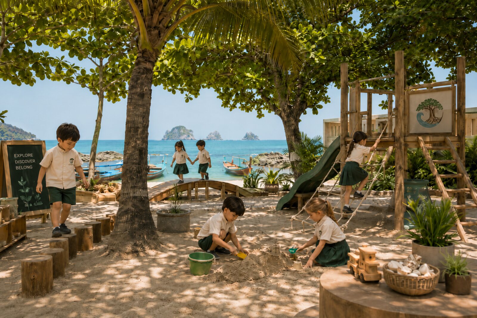 Children playing by the shore at Taling Ngam — artist's impression