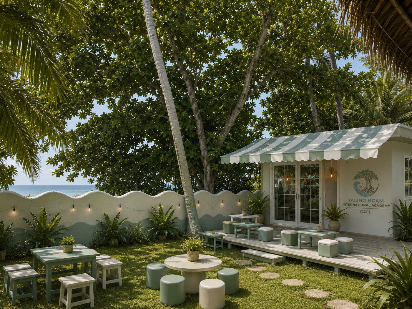 An open garden café by the sea — artist's impression